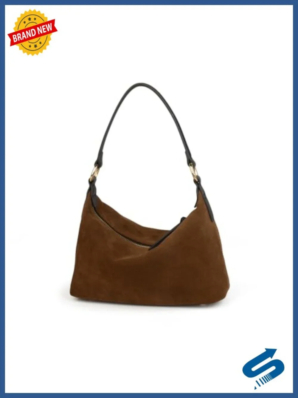 Real Cowhide Suede Slouchy Crescent Hobo Bag Shoulder Satchel Tote